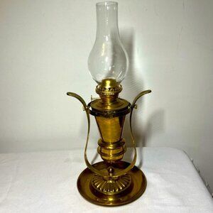 Vintage Brass Oil Lamp with glass chimney Never filled or lit